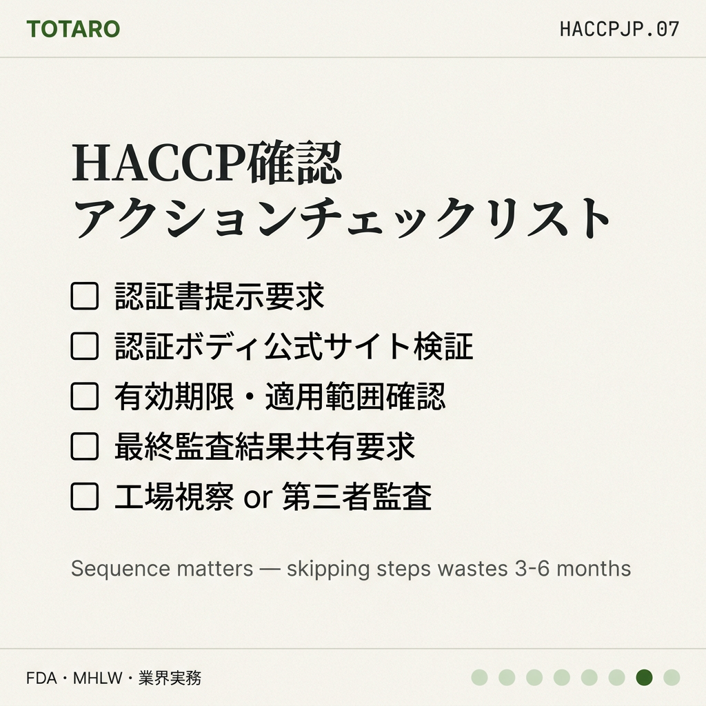 HACCP認証 日本バイヤー 5分確認 action