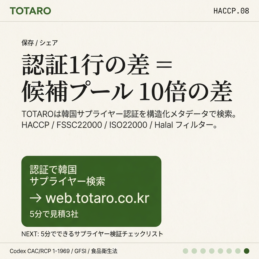 TOTARO — 認証で韓国食品サプライヤーを検索、5分で見積3社