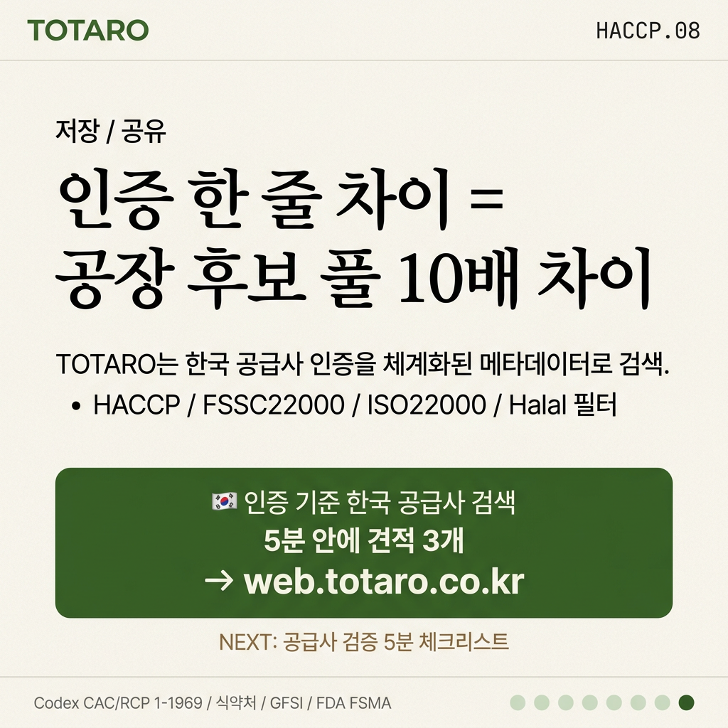 TOTARO 인증 기준 한국 공급사 검색 5분 견적 CTA