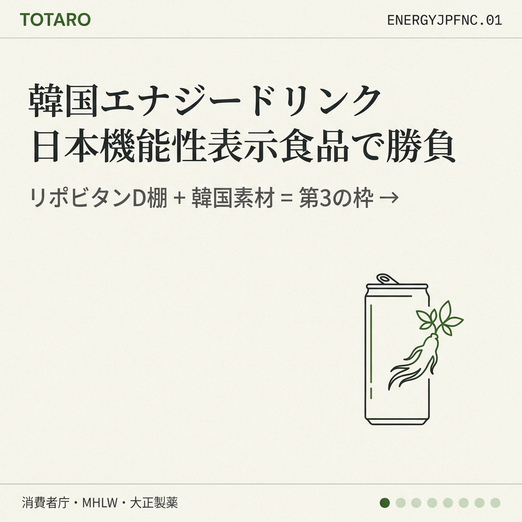 韓国エナジードリンク 日本機能性表示食品で再挑戦 — リポビタンD vs Red Bull の間に開く韓国の枠(2026年)
