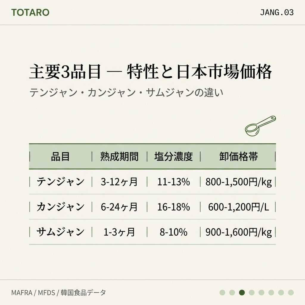 主要3品目の特性比較表