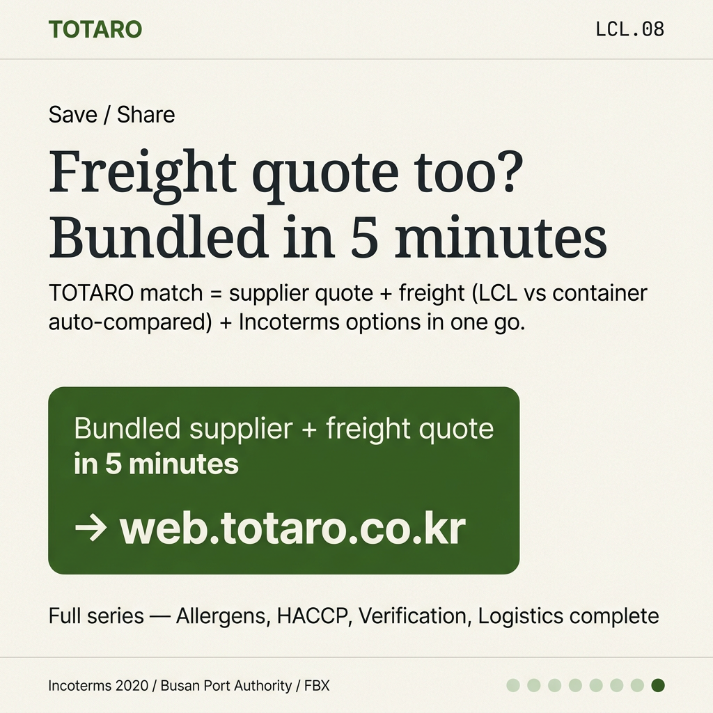 TOTARO — bundled supplier + freight quote, LCL vs container auto-compare