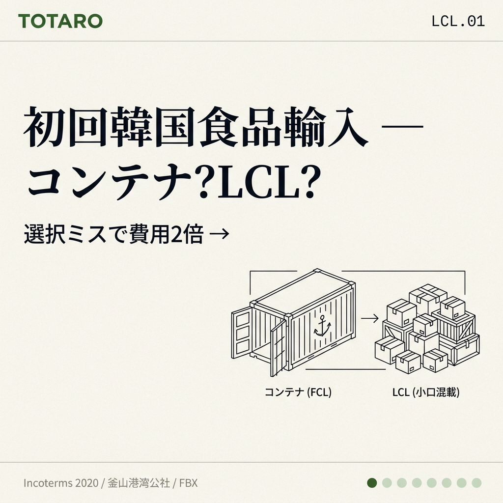 初回韓国食品輸入 — コンテナか? LCLか? 損益分岐ガイド