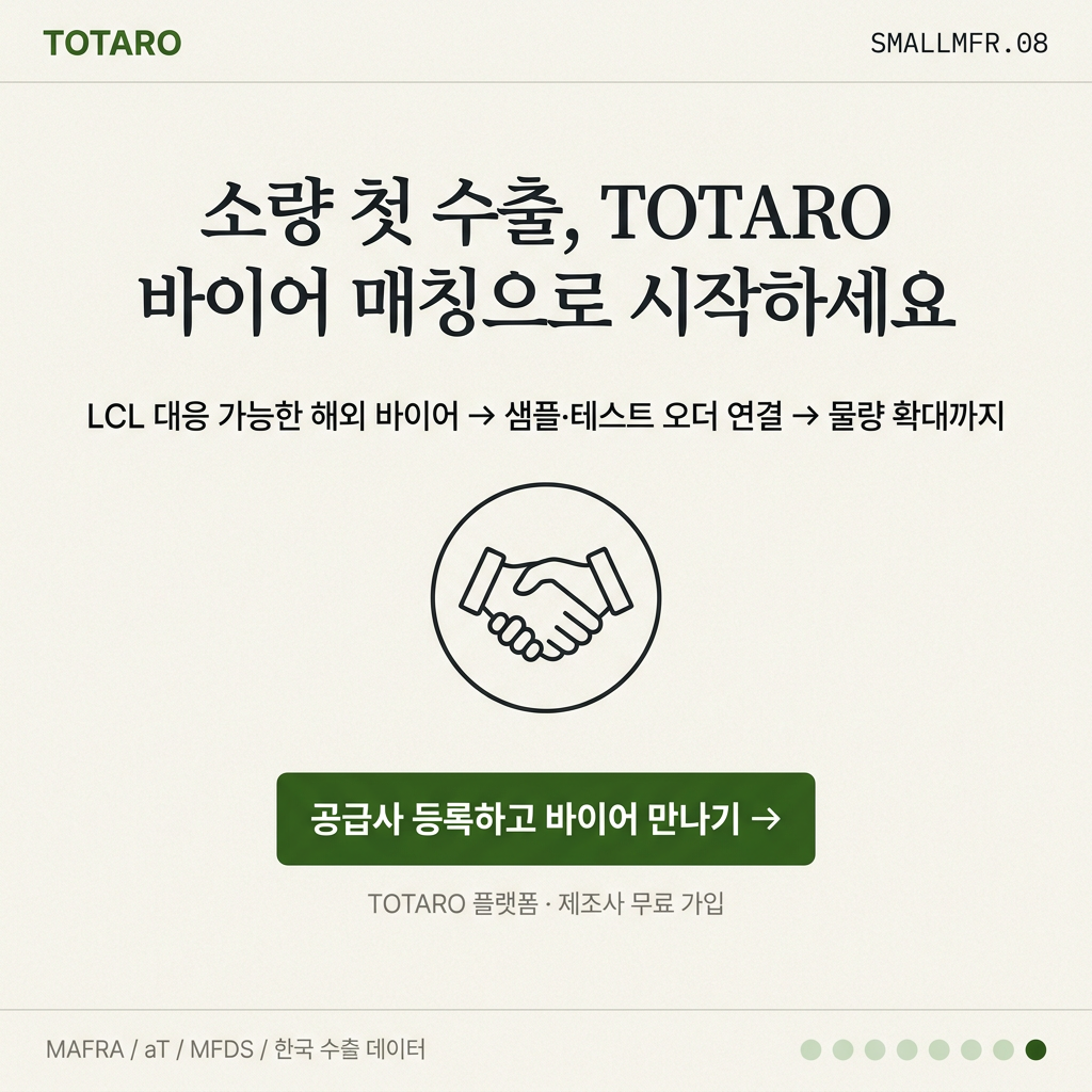 TOTARO 공급사 바이어 매칭 CTA 마무리 카드