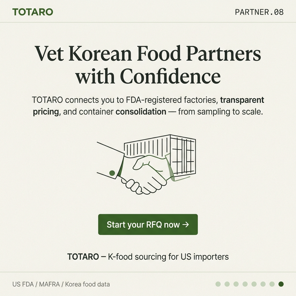 TOTARO platform CTA for Korean food sourcing