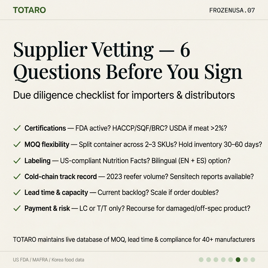 Six supplier vetting questions for Korean frozen food sourcing
