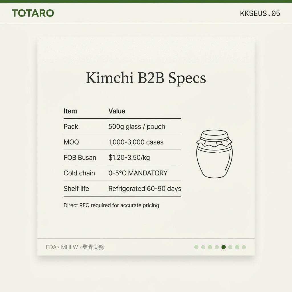 Korean Kimchi Suppliers Export specs