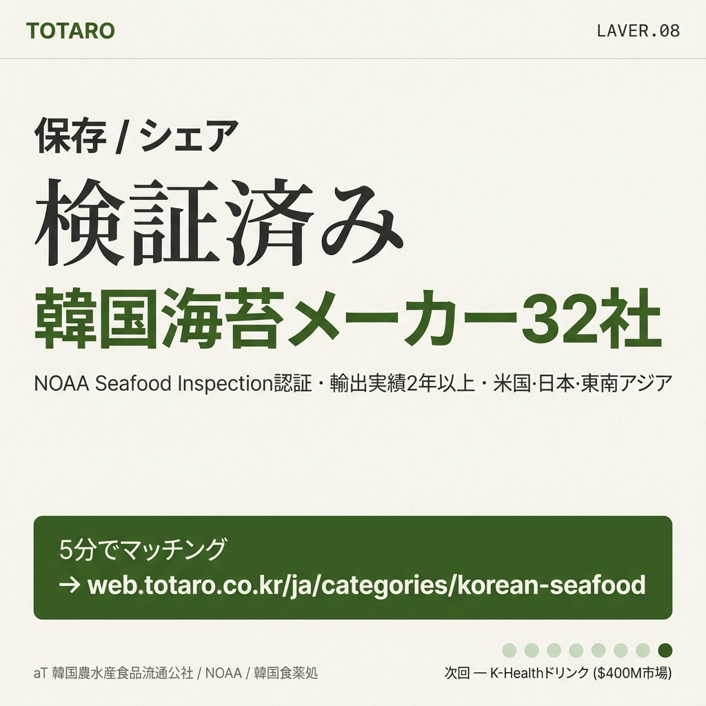 TOTARO — 韓国海苔メーカー32社 (NOAA認証) マッチング