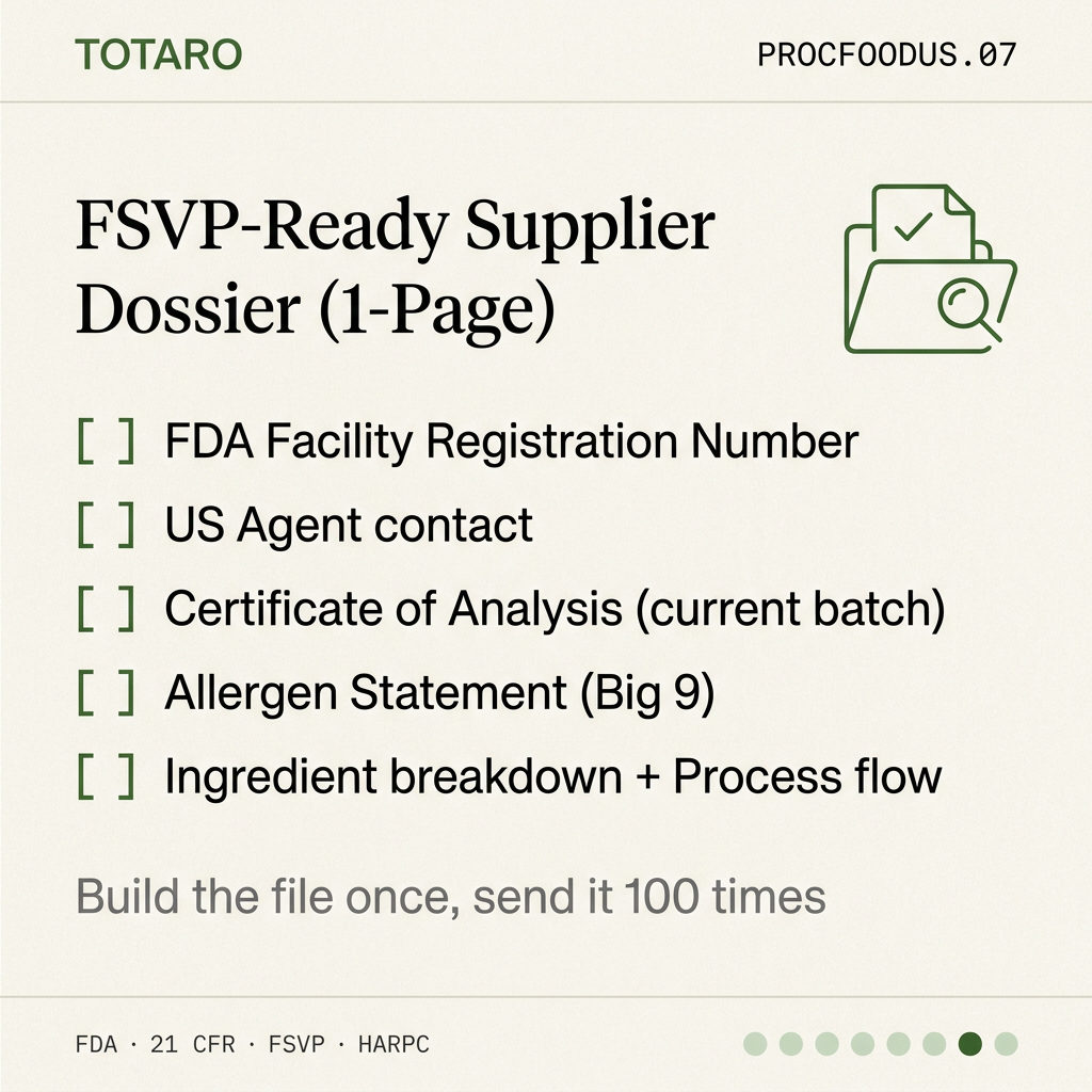 Sourcing dossier checklist