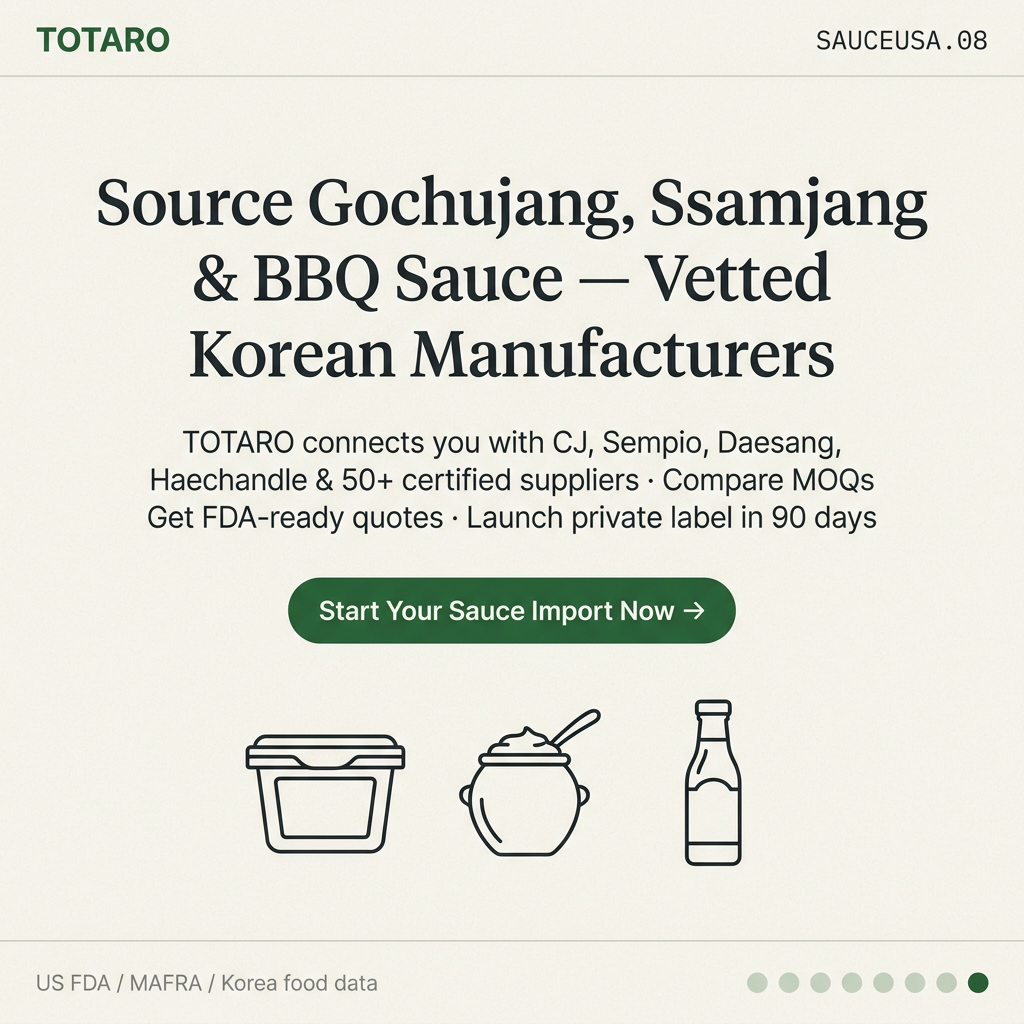 Call-to-action card for TOTARO Korean sauce sourcing platform